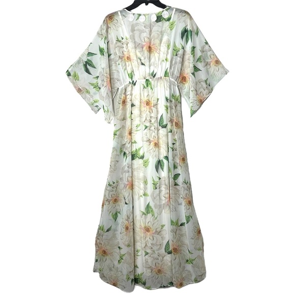 Farm Rio x Anthropologie Dahlia Boho White Chiffon Floral Maxi Dress size XS - Picture 14 of 16